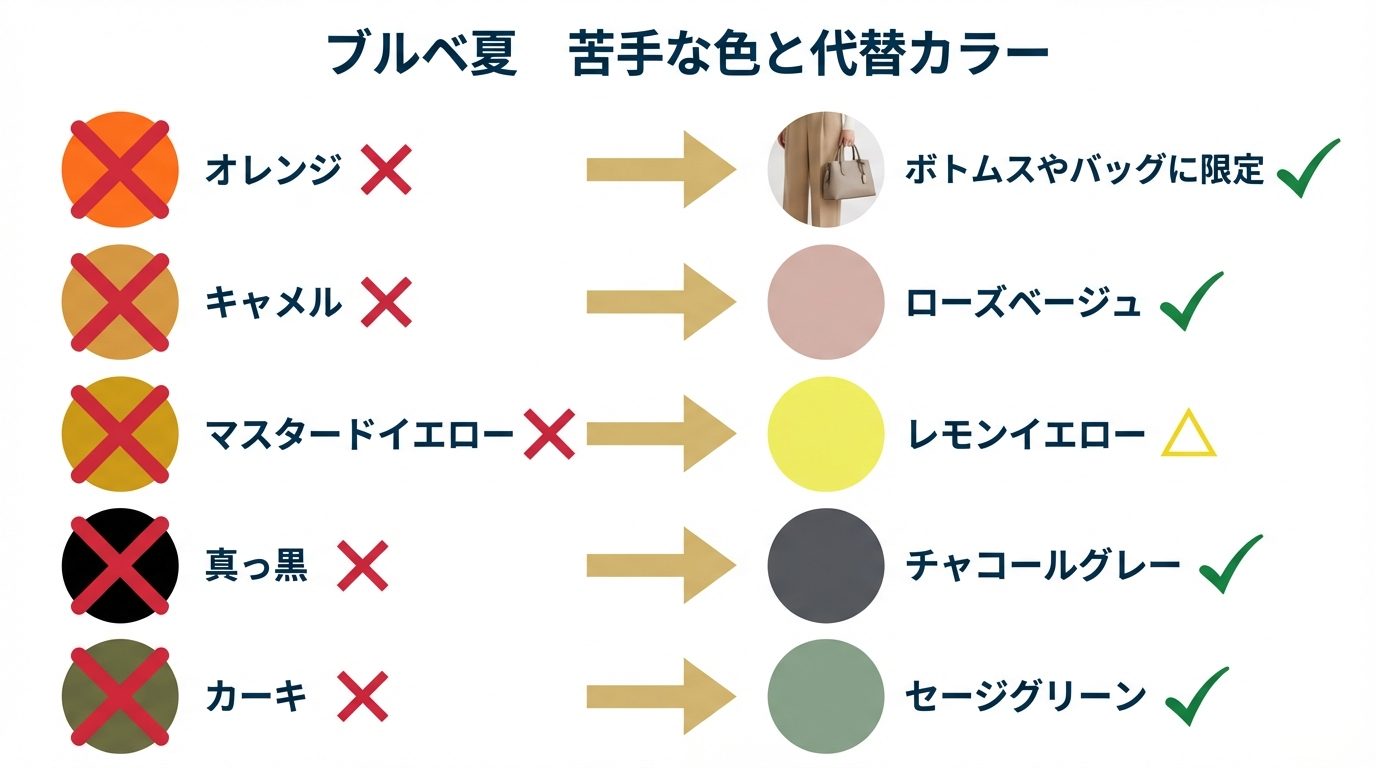 ブルベ夏に似合わない色と代替案