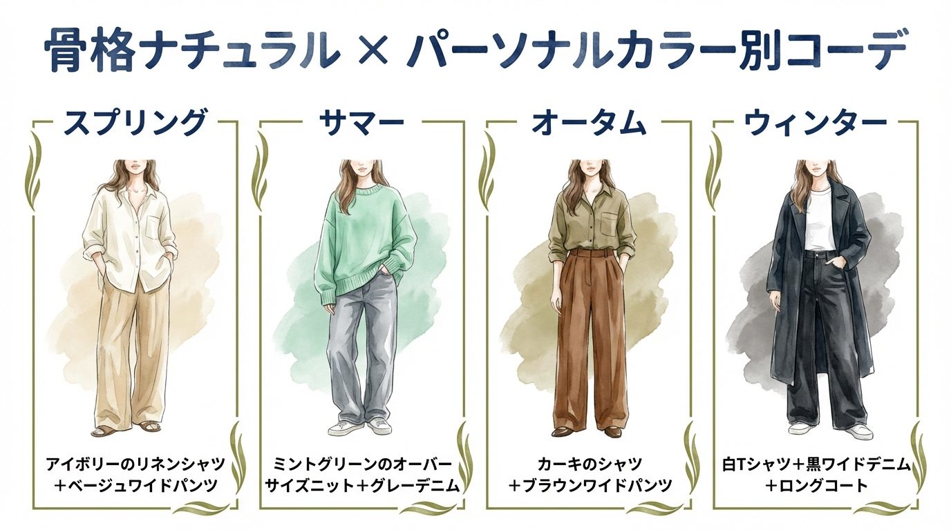骨格ナチュラル パーソナルカラー別コーデ