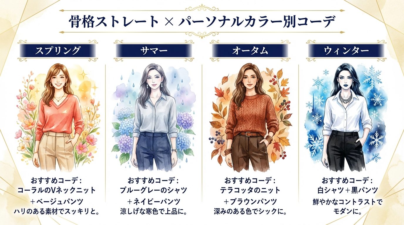 骨格ストレート パーソナルカラー別コーデ