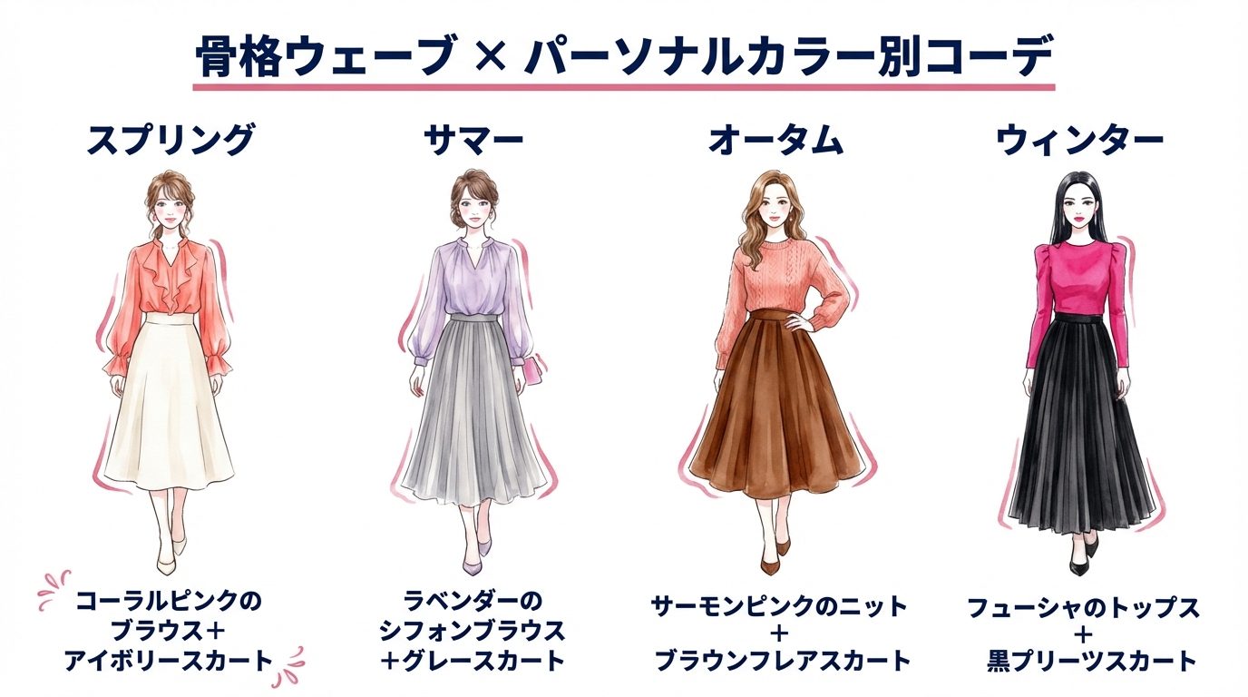 骨格ウェーブ パーソナルカラー別コーデ