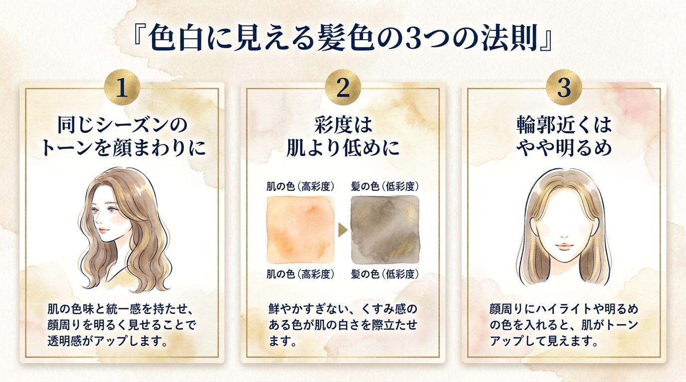 色白に見える髪色の3つの法則