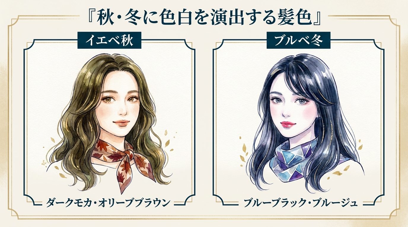 秋・冬に色白を演出する髪色