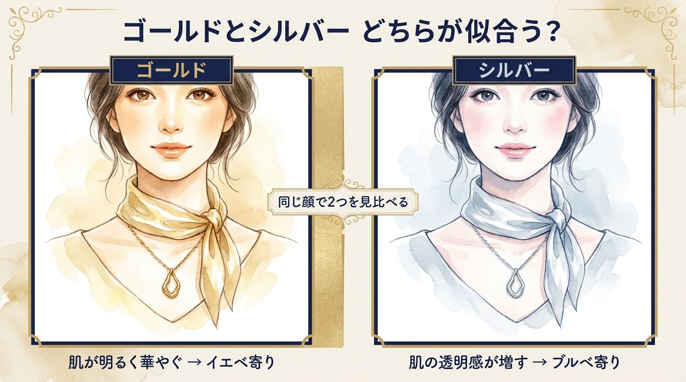 ゴールドとシルバー どちらが似合うかチェック