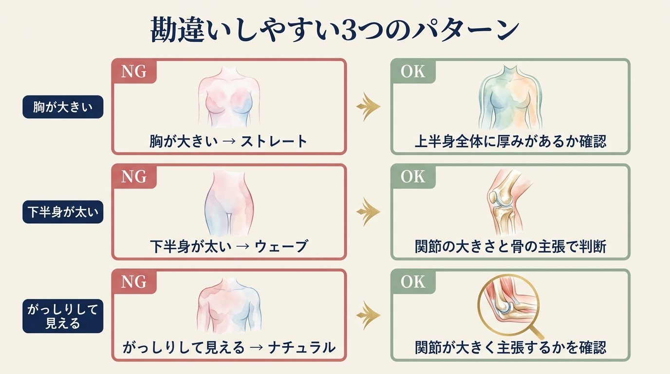 勘違いしやすい3つのパターン — NG判定とOK判定の比較